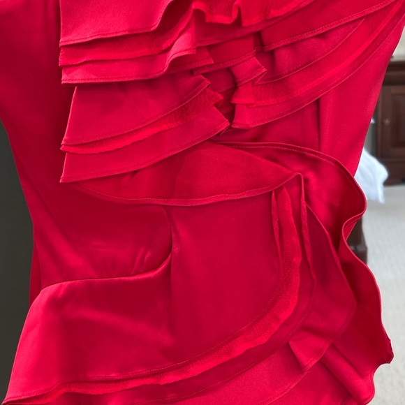 BCBGMaxAzria "Jonesy" One Shoulder Ruffled Mini Dress - Ruby Red Size 0 - Picture 8 of 16
